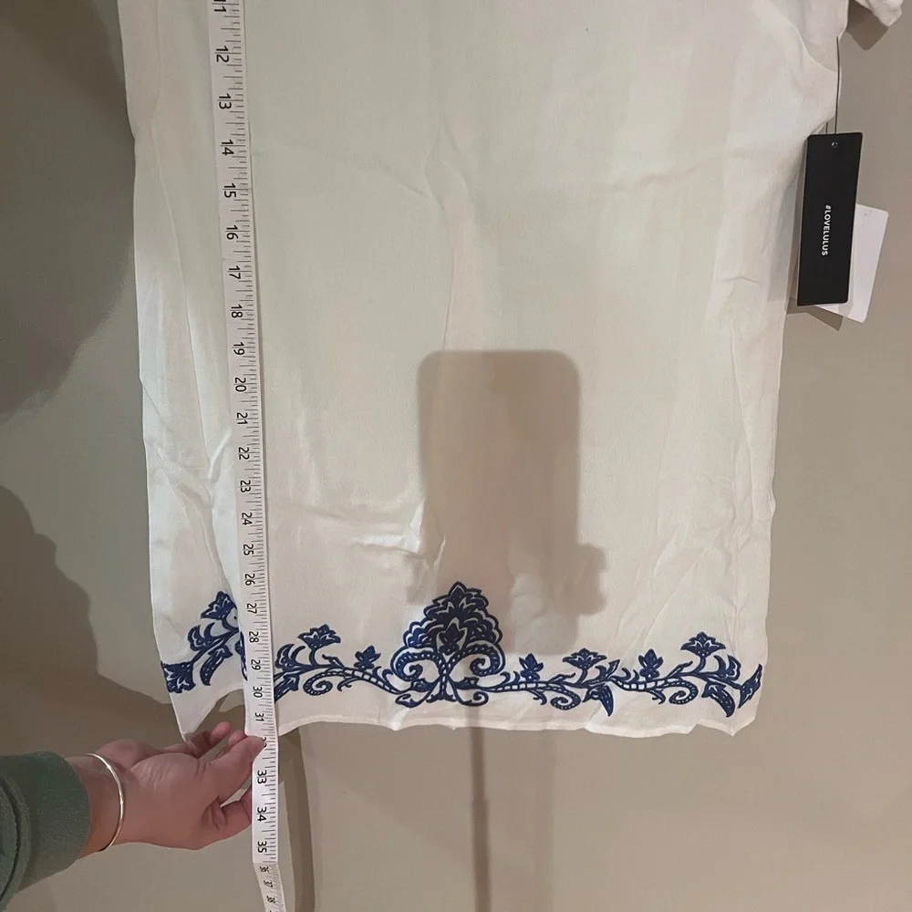 Lulus Tale to Tell Blue and Ivory Embroidered Shift Dress NWT - Picture 9 of 10